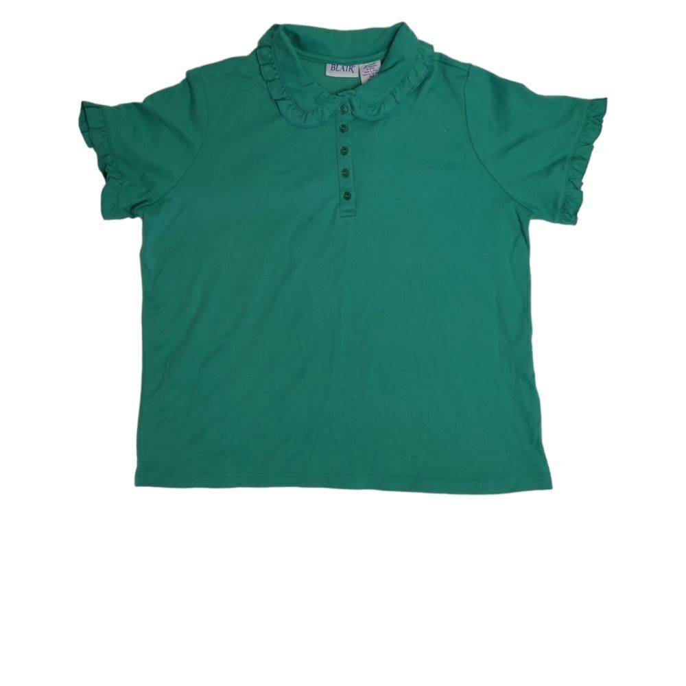 VINTAGE‎ 90s green ruffle short sleeve lolita polo shirt XL